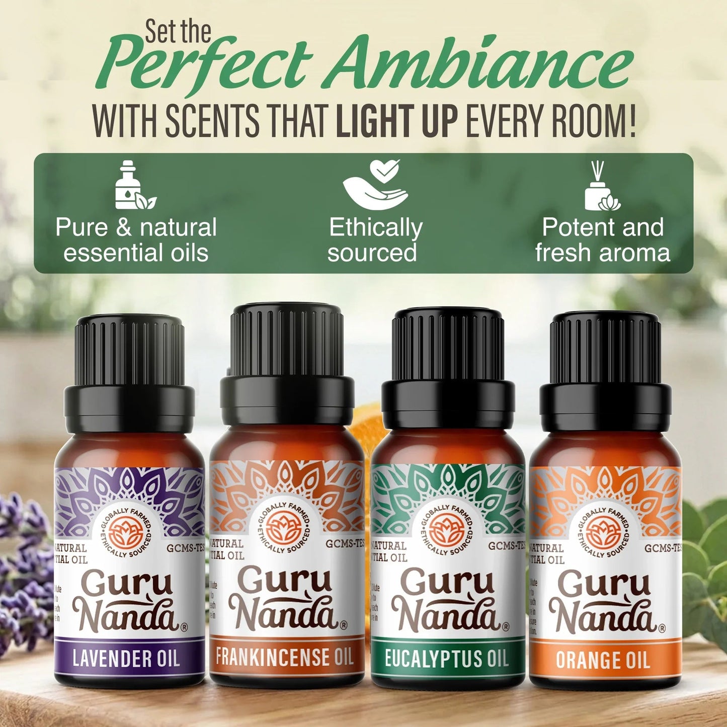 Lavender, Eucalyptus & Orange Essential Oils – Set of 4, 15 ml Each