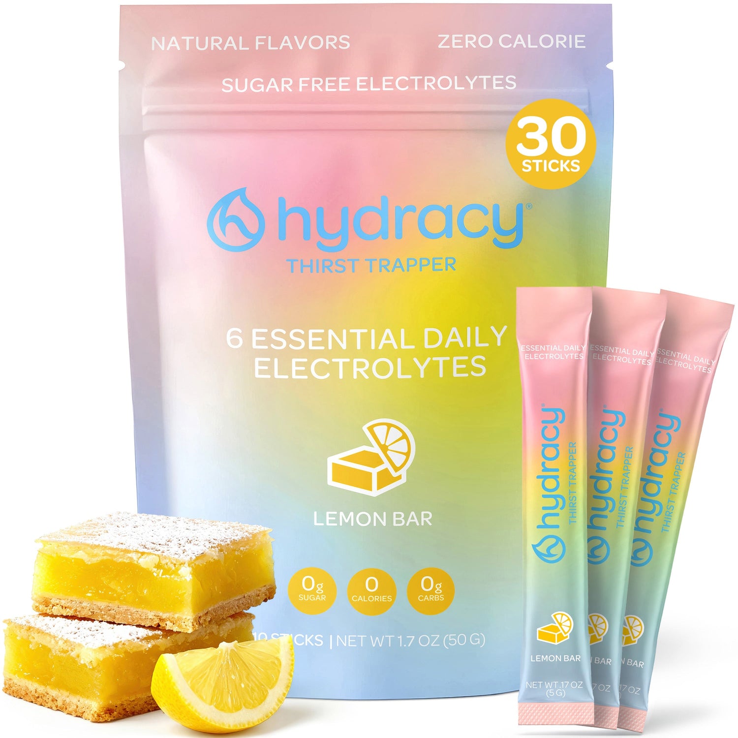 Hydracy Essential Daily Electrolyte Stick Packs (30 Count) - Lemon Bar