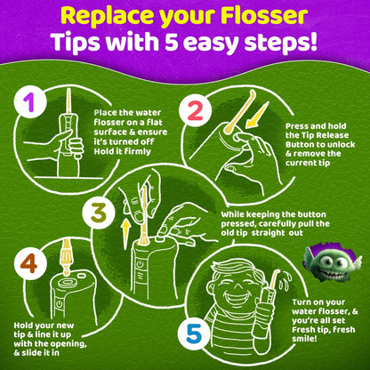 Kids Water Flosser Replacement Tips – 6 Pack