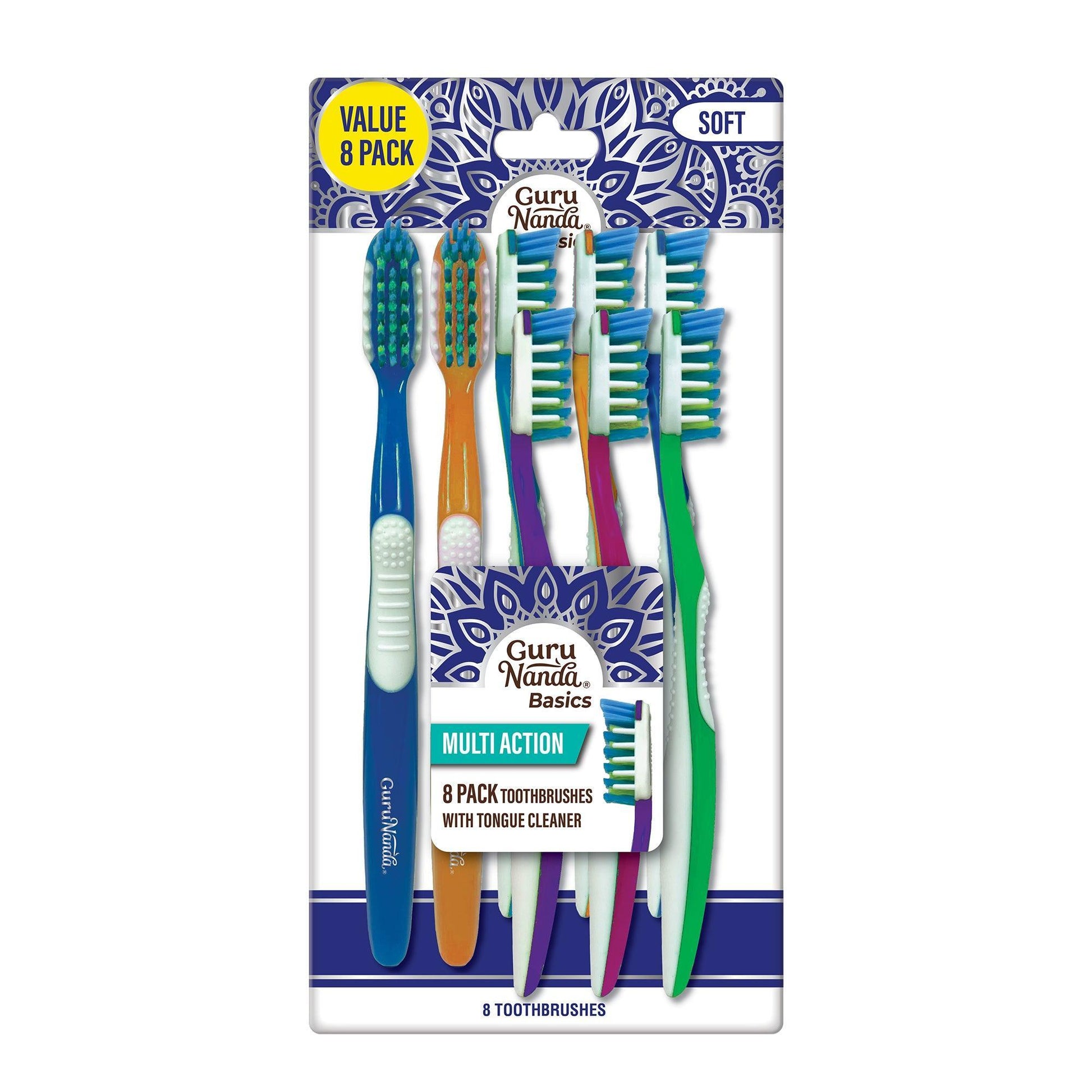 Multi-Action Toothbrush with Tongue Cleaner – 8 Pack
